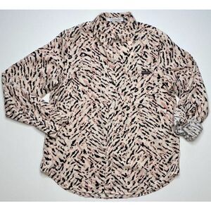 Calvin Klein Button Down‎ Shirt Top XSl Women's Tiger Animal Print Tenc…